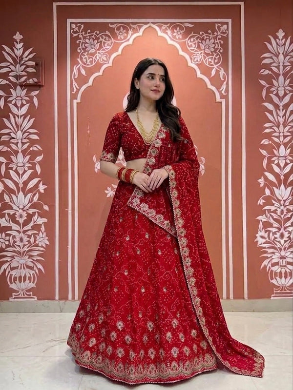 Georgette Rai Bandhej Lehenga