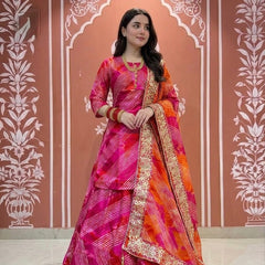 Kota Doriya Leheriya kurta with skirt and dupatta