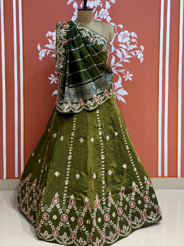 PURE COSMOS TISSUE HANDWORK GOTA PATTI LEHENGA