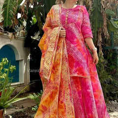 Kota Doriya Leheriya kurta with skirt and dupatta