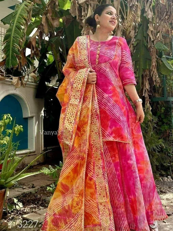 Kota Doriya Leheriya kurta with skirt and dupatta