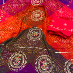Multicolour Bandhej Saree