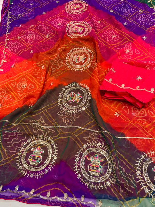Multicolour Bandhej Saree