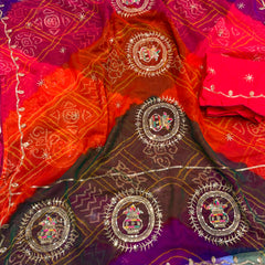 Multicolour Bandhej Saree