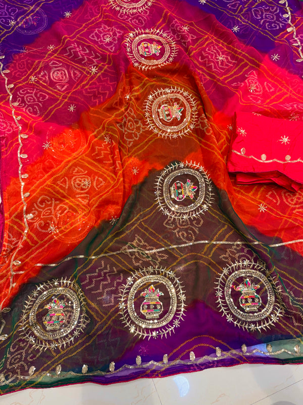 Multicolour Bandhej Saree