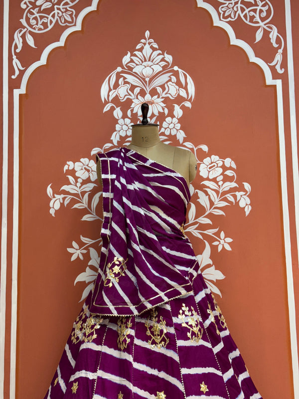 CHINON GOTA PATTI HANDWORK LEHERIYA LEHENGA