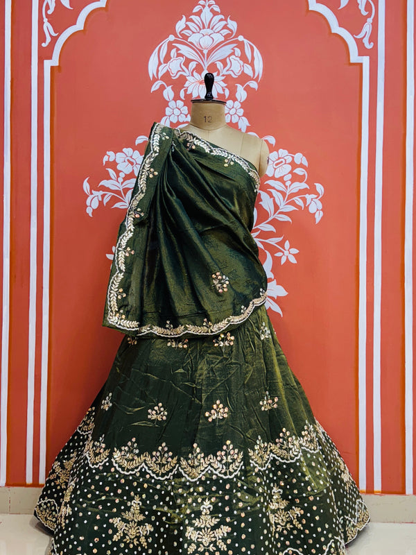 PURE COSMOS TISSUE HANDWORK GOTA PATTI LEHENGA