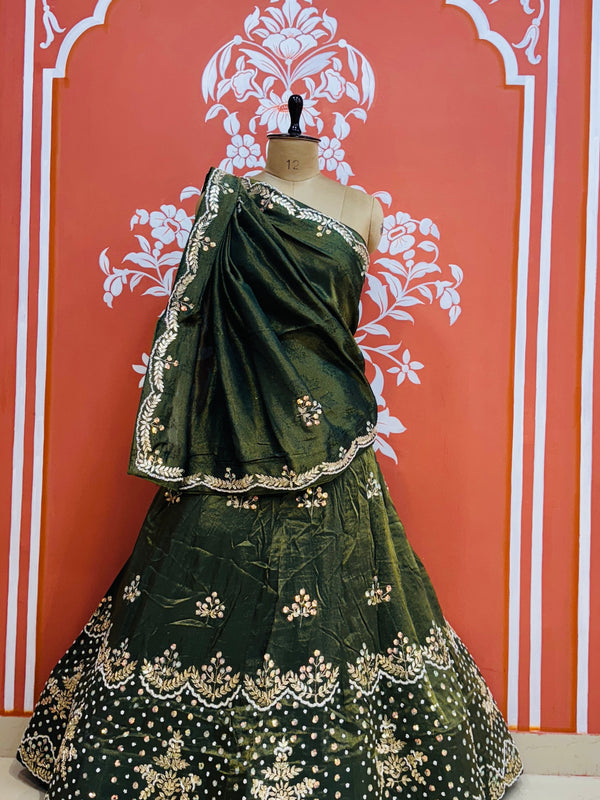 PURE COSMOS TISSUE HANDWORK GOTA PATTI LEHENGA