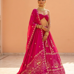 PURE GAZI SILK BHANDEJ LEHENGA
