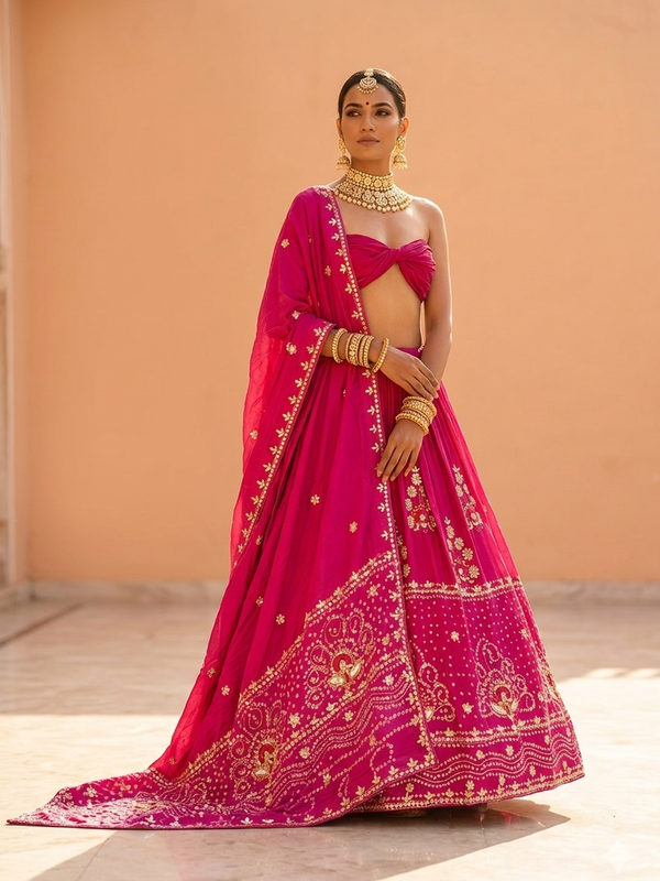 PURE GAZI SILK BHANDEJ LEHENGA