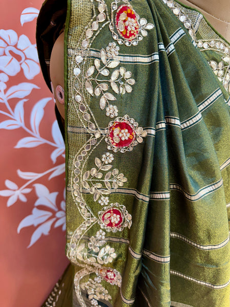 PURE COSMOS TISSUE HANDWORK GOTA PATTI LEHENGA