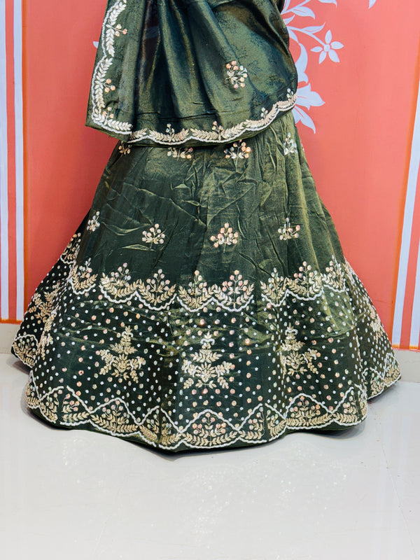 PURE COSMOS TISSUE HANDWORK GOTA PATTI LEHENGA
