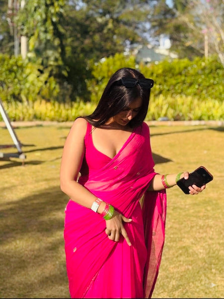 Pure Handwork Sequence Semi Chiffon saree