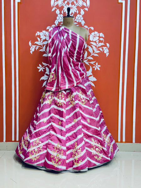CHINON GOTA PATTI HANDWORK LEHERIYA LEHENGA