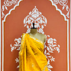 PURE COSMOS TISSUE HANDWORK GOTA PATTI LEHENGA