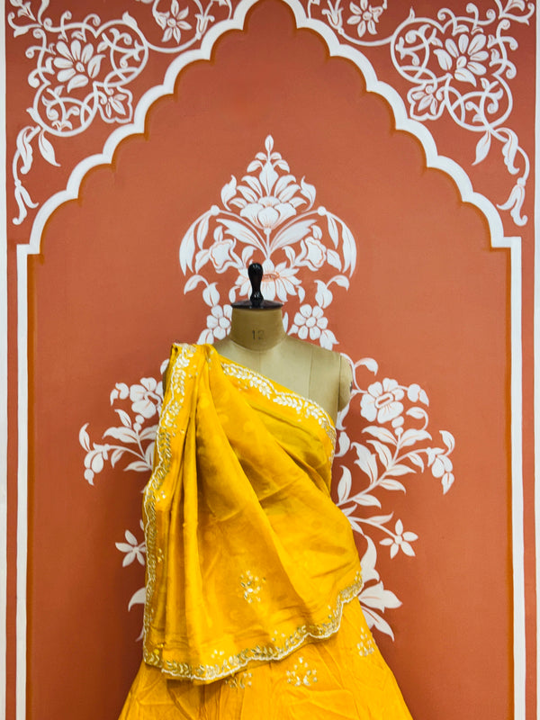 PURE COSMOS TISSUE HANDWORK GOTA PATTI LEHENGA