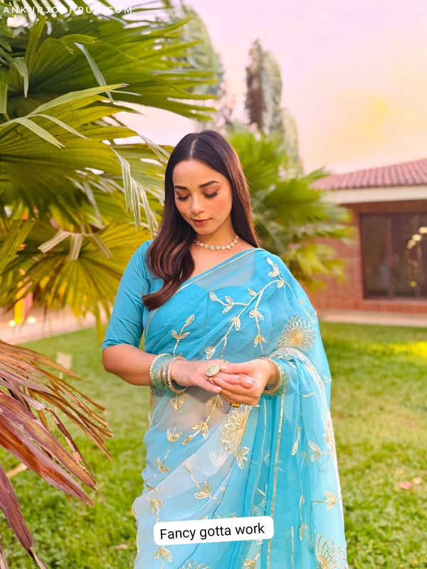 Semi Chiffon Gota Jal Saree