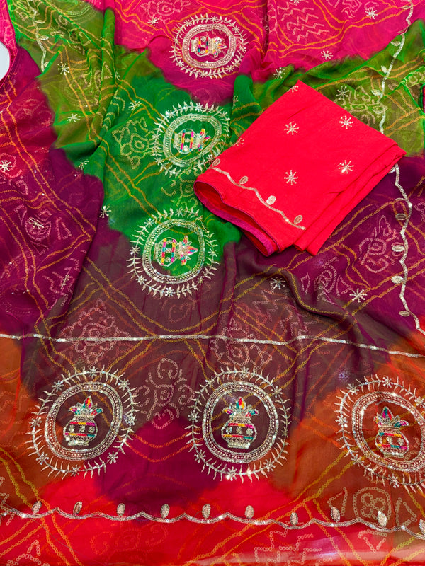 Multicolour Bandhej Saree