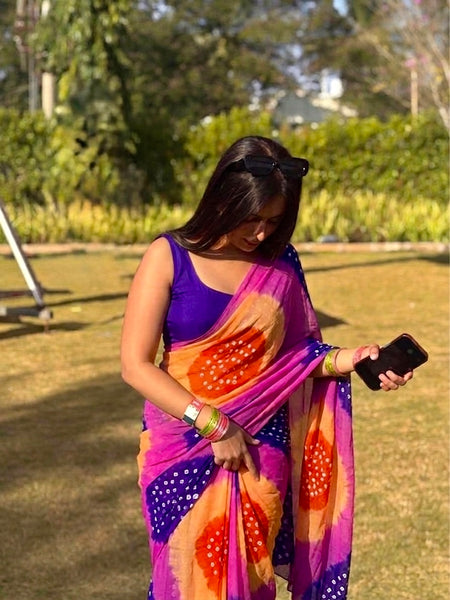 Semi Chiffon Bhandej Saree