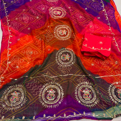 Multicolour Bandhej Saree