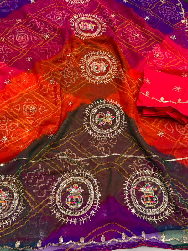 Multicolour Bandhej Saree