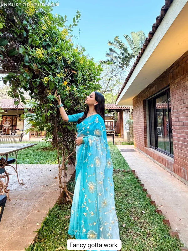 Semi Chiffon Gota Jal Saree