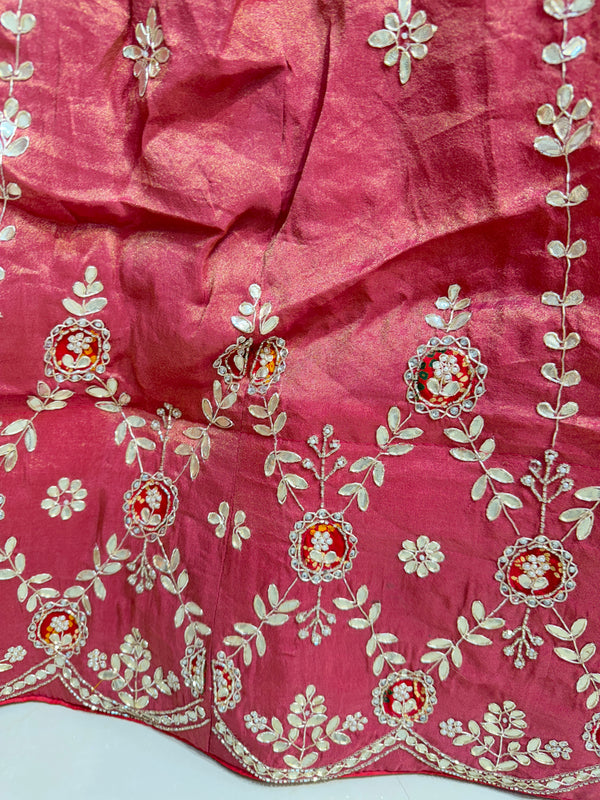PURE COSMOS TISSUE HANDWORK GOTA PATTI LEHENGA