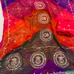 Multicolour Bandhej Saree
