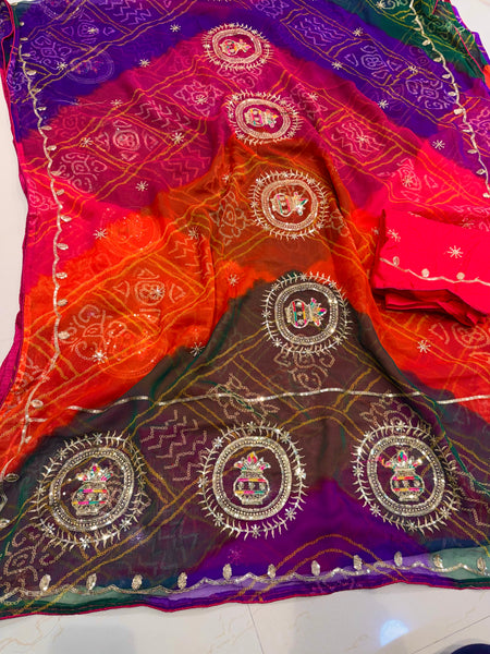 Multicolour Bandhej Saree