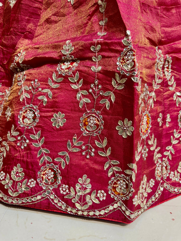 PURE COSMOS TISSUE HANDWORK GOTA PATTI LEHENGA