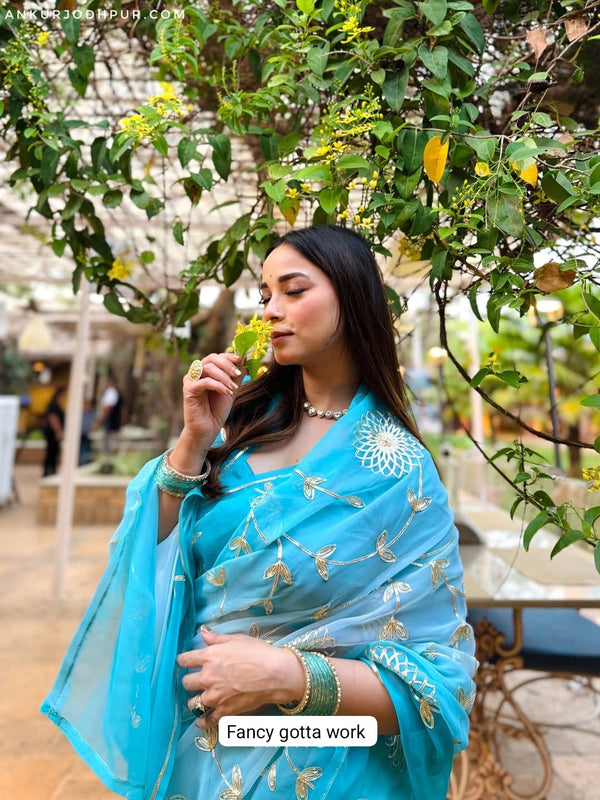Semi Chiffon Gota Jal Saree