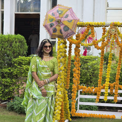 Pure Chinon leheriya lehenga with gota patti work
