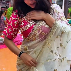 PURE CHIFFON GOLD BOOTA SAREE WITH AANGI BLOUSE