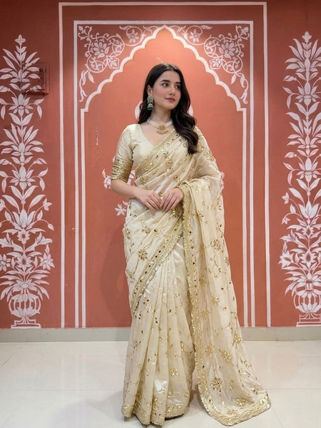 Pure Golden Tissue Gota Patti Saree
