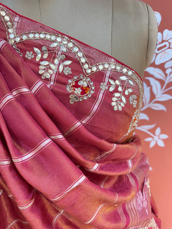 PURE COSMOS TISSUE HANDWORK GOTA PATTI LEHENGA
