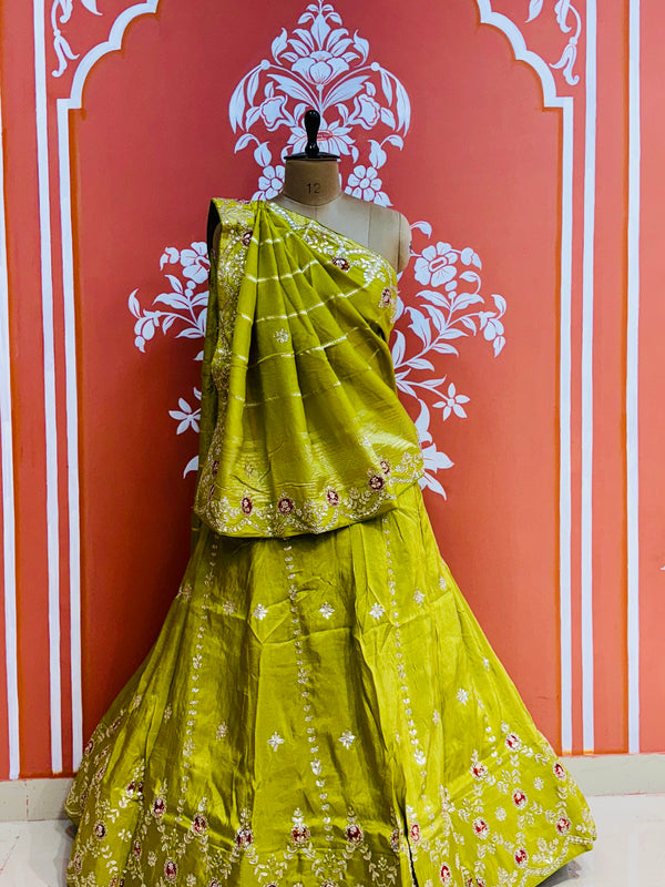 PURE COSMOS TISSUE HANDWORK GOTA PATTI LEHENGA
