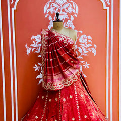 PURE COSMOS TISSUE HANDWORK GOTA PATTI LEHENGA