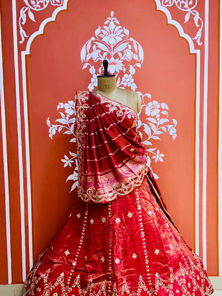 PURE COSMOS TISSUE HANDWORK GOTA PATTI LEHENGA