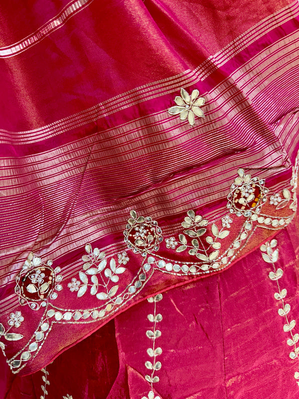 PURE COSMOS TISSUE HANDWORK GOTA PATTI LEHENGA