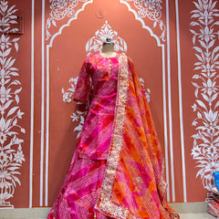 Kota Doriya Leheriya kurta with skirt and dupatta