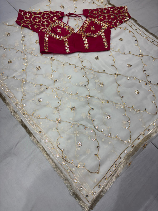 PURE CHIFFON GOLD BOOTA SAREE WITH AANGI BLOUSE