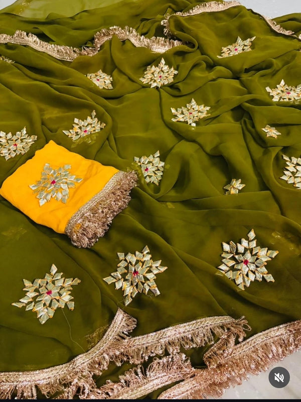 Semi Chiffon Gota Saree