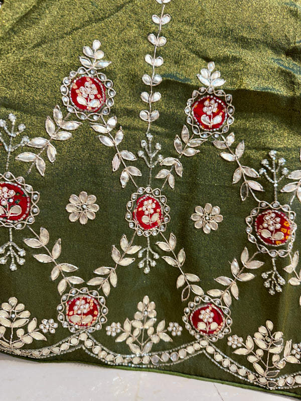 PURE COSMOS TISSUE HANDWORK GOTA PATTI LEHENGA