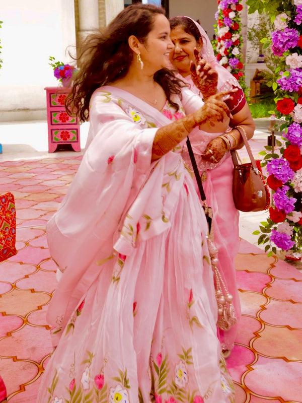 Brush Paint Floral Lehenga