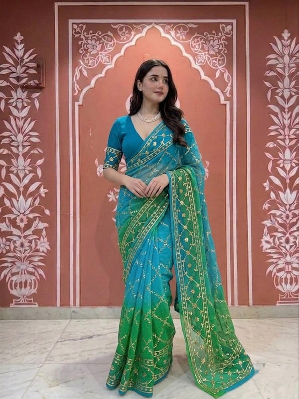PURE CHIFFON KACHI PATTI SAREE