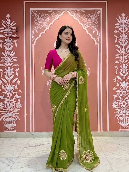 Pure Chifon mandana Kacchi patti Saree
