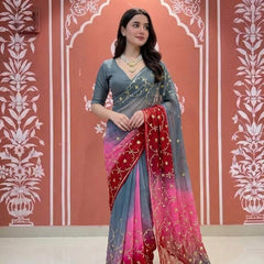 Half Pure Shiffon Designer Gotta Work Saree