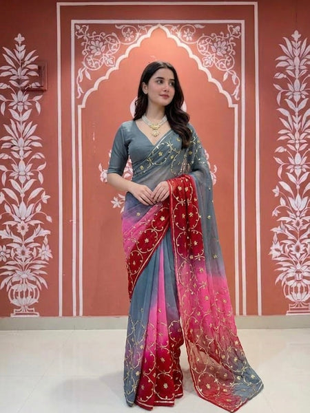 Half Pure Shiffon Designer Gotta Work Saree