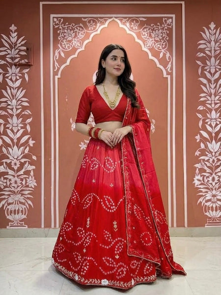 PURE CHINON SHADED BANDHEJ LEHENGA