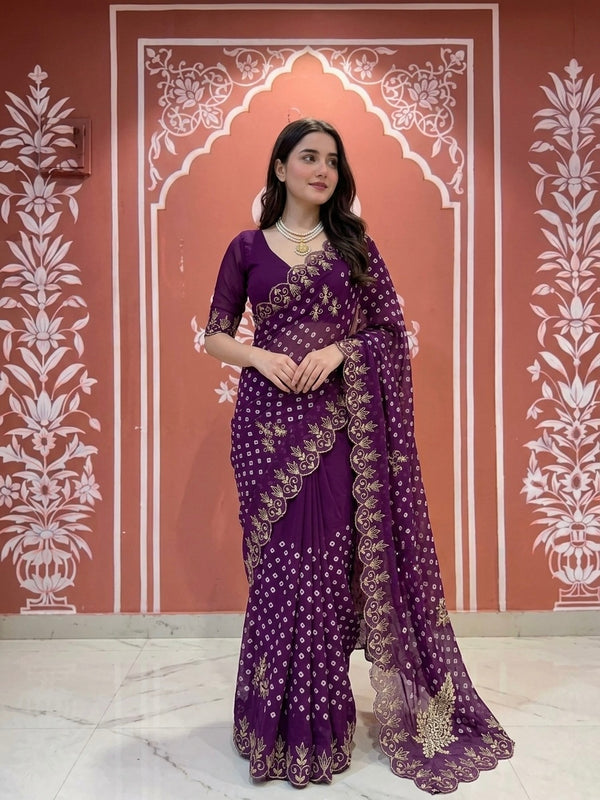 Semi Chiffon Bhandej saree